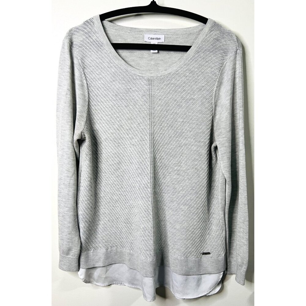 Calvin Klein Womens Light Gray Layered-Look Sweater Large